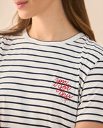 Camiseta con letras bordadas para mujer - Azul