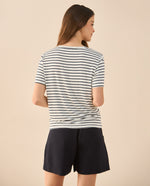 Camiseta con letras bordadas para mujer - Azul