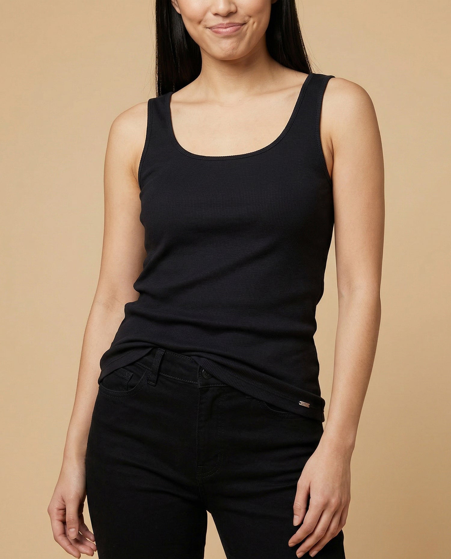 Camiseta manga sisa cuello redondo largo extendido - Negro