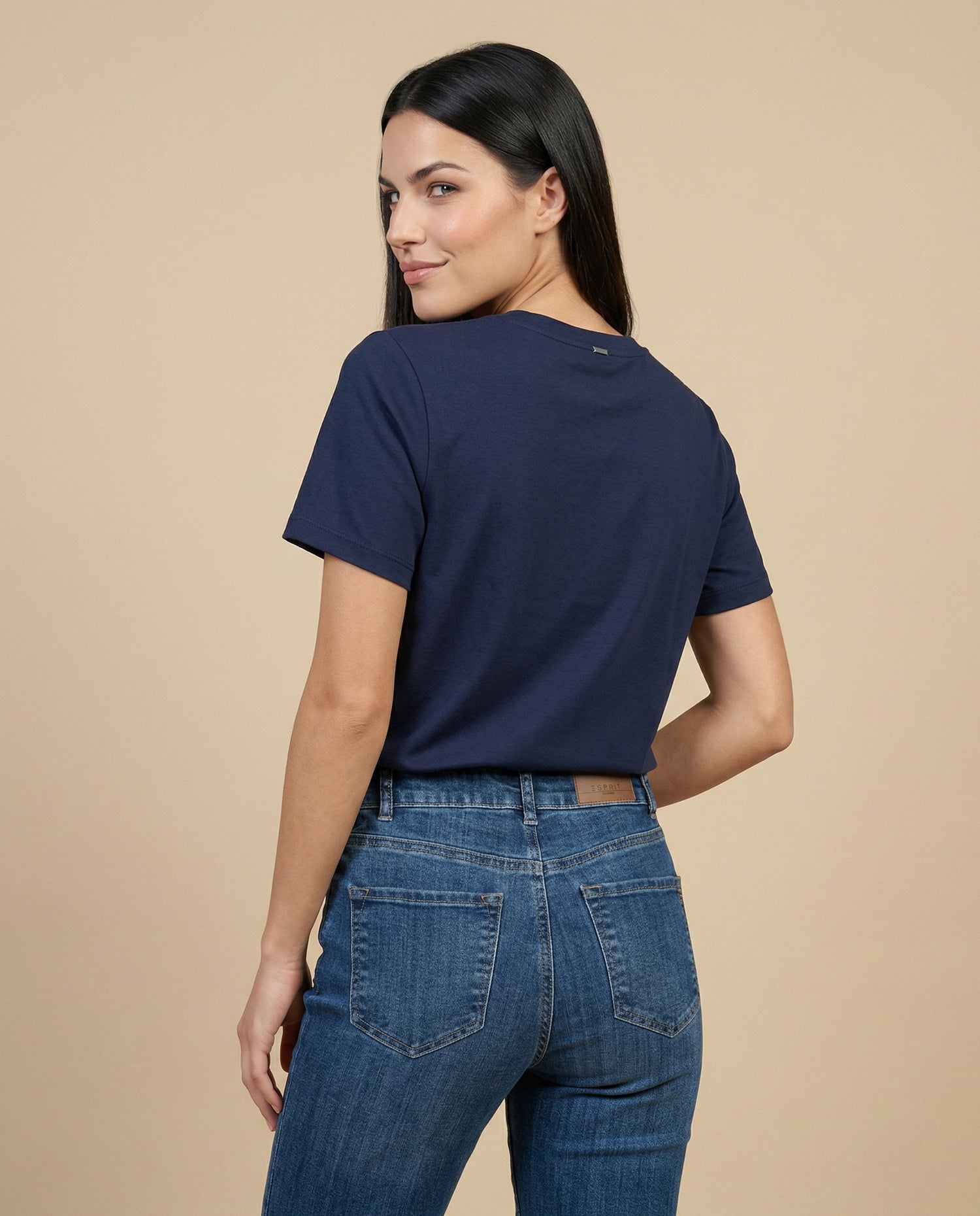 Camiseta bordada manga corta cuello redondo - Azul