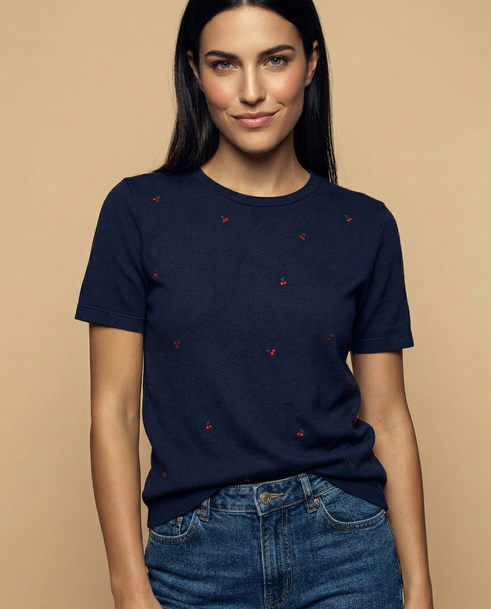 Camiseta bordada manga corta cuello redondo - Azul 34_902H007_AZU193933_7