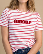 Camiseta rayas bordado manga corta - Crudo