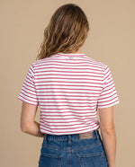 Camiseta rayas bordado manga corta - Crudo