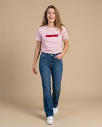 Camiseta rayas bordado manga corta - Crudo
