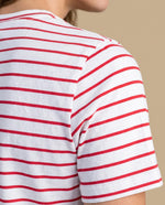 Camiseta rayas bordado manga corta - Crudo