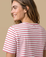 Camiseta rayas bordado manga corta - Crudo