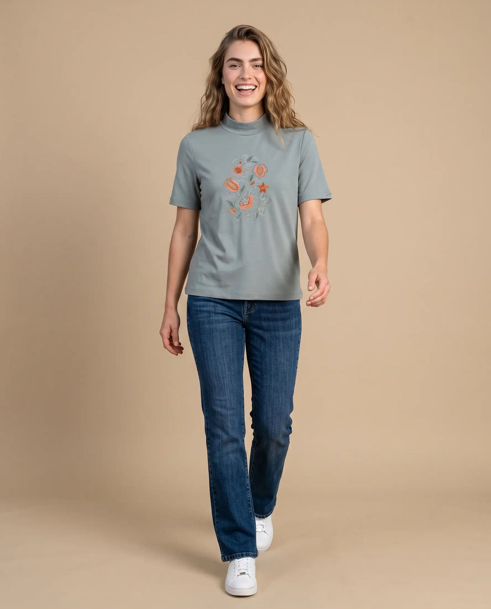 Camiseta manga corta rayas flor bordada - Verde 34_903H003_VER176206_5