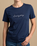 Camiseta manga corta azul bordada - Azul