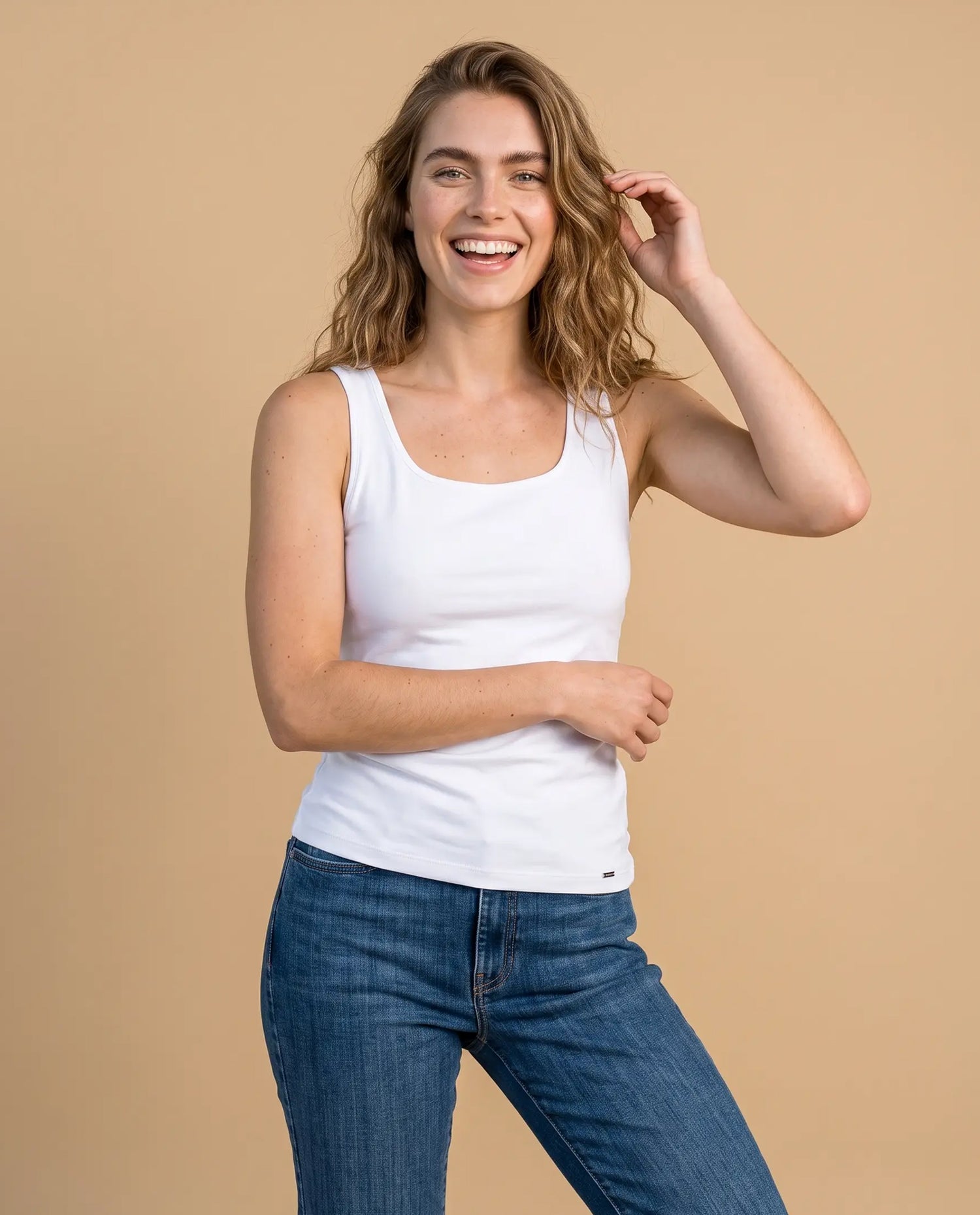 Camiseta manga sisa slim algodón - Crudo
