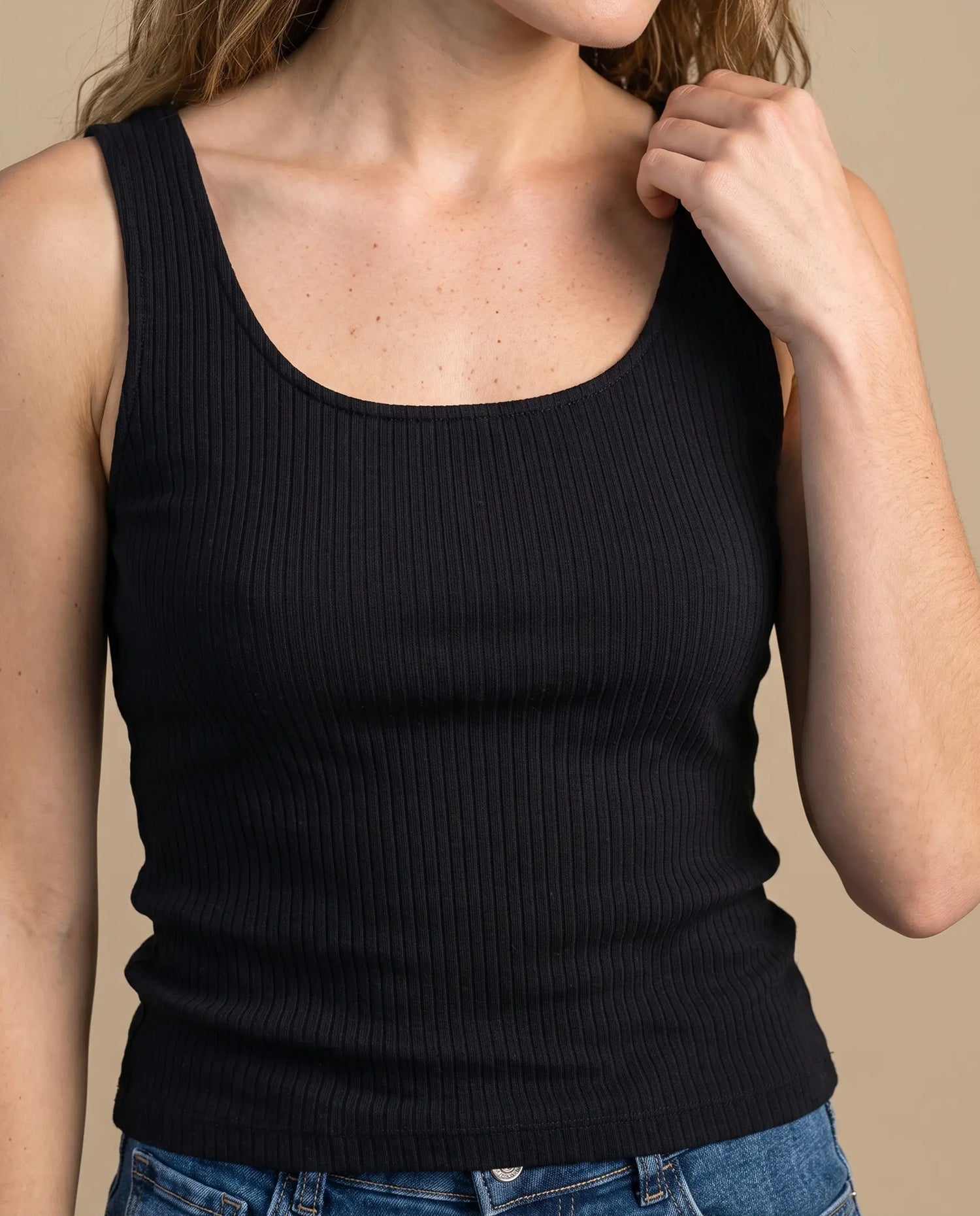 Camiseta manga sisa slim costilla - Negro