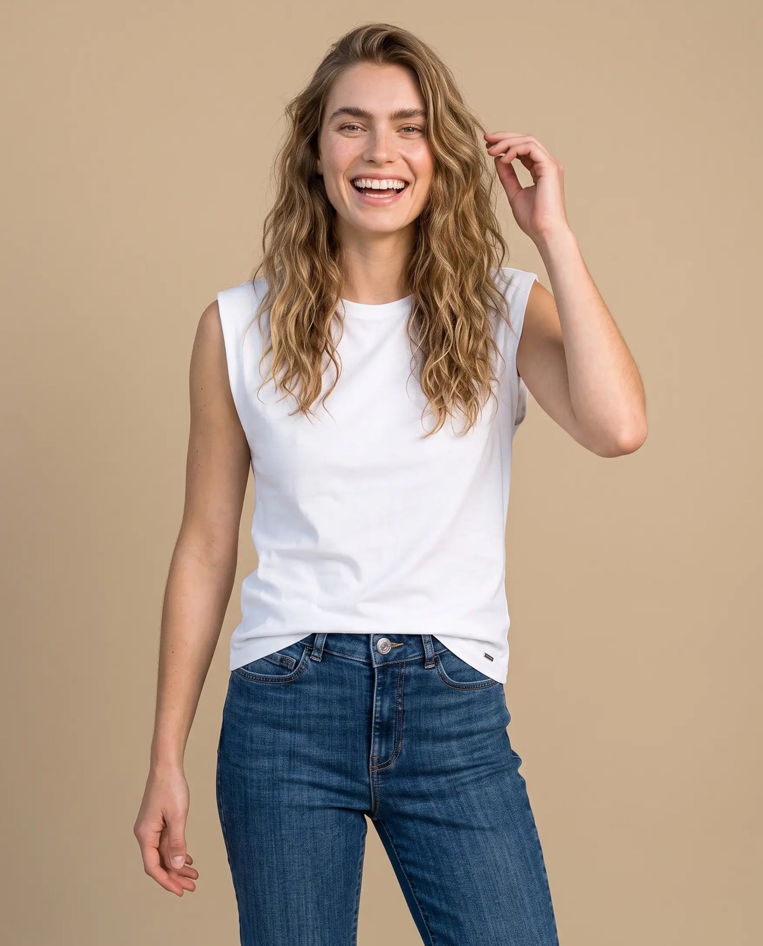 Camiseta manga sisa algodón minimalista - Crudo