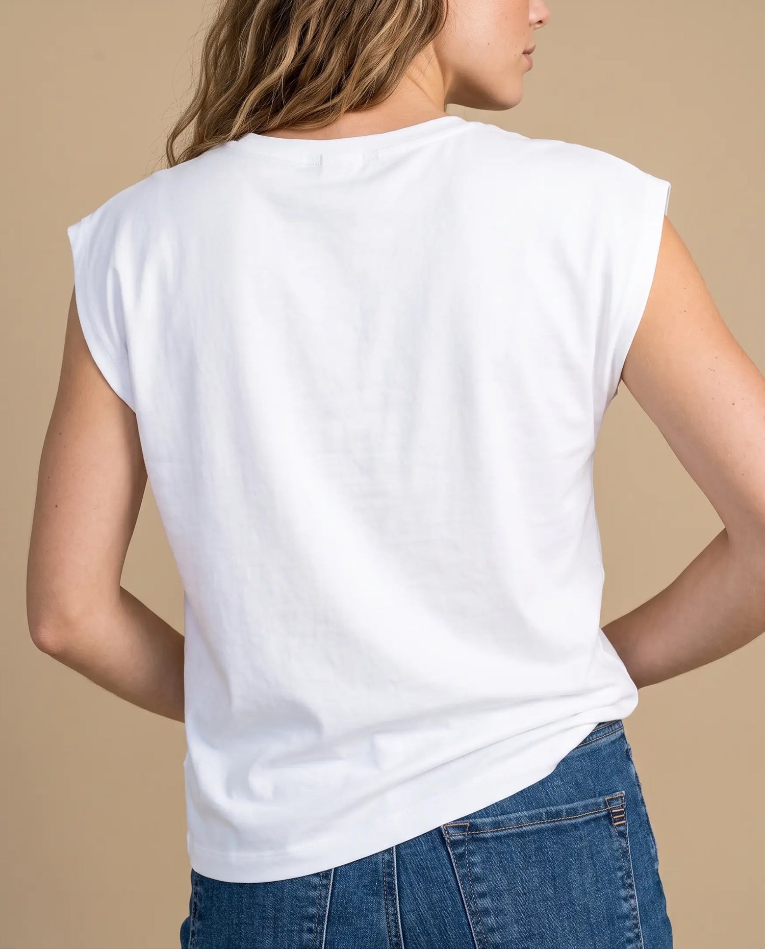 Camiseta manga sisa algodón minimalista - Crudo