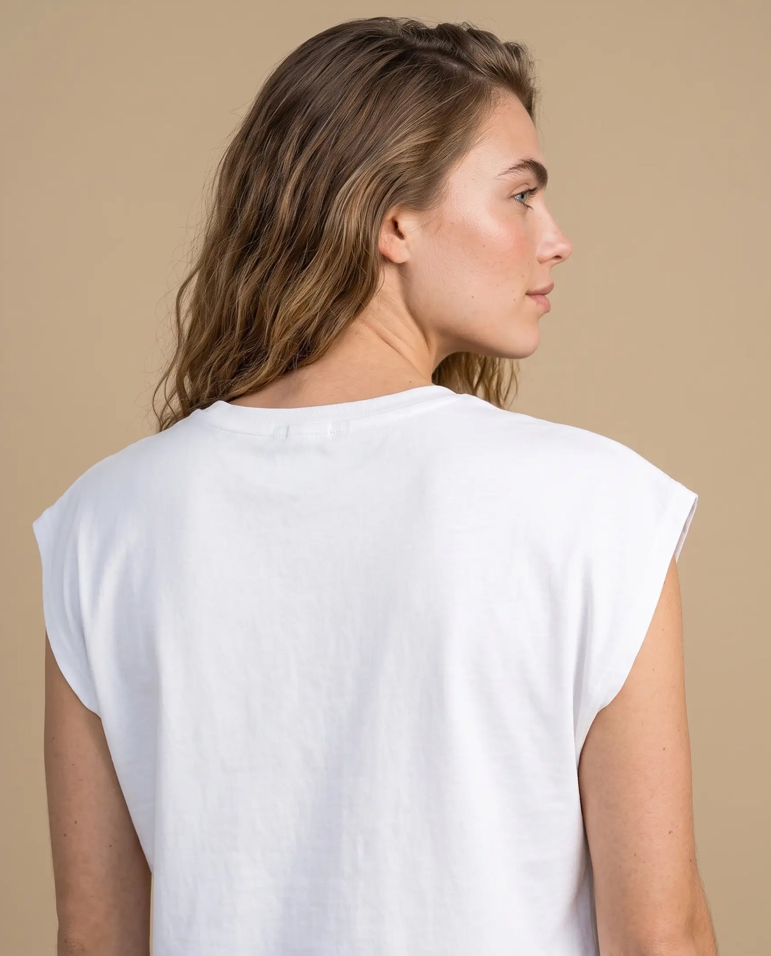 Camiseta manga sisa algodón minimalista - Crudo