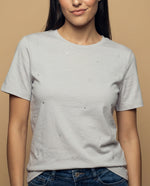Camiseta cuello redondo con aplicaciones de pedrería - Gris