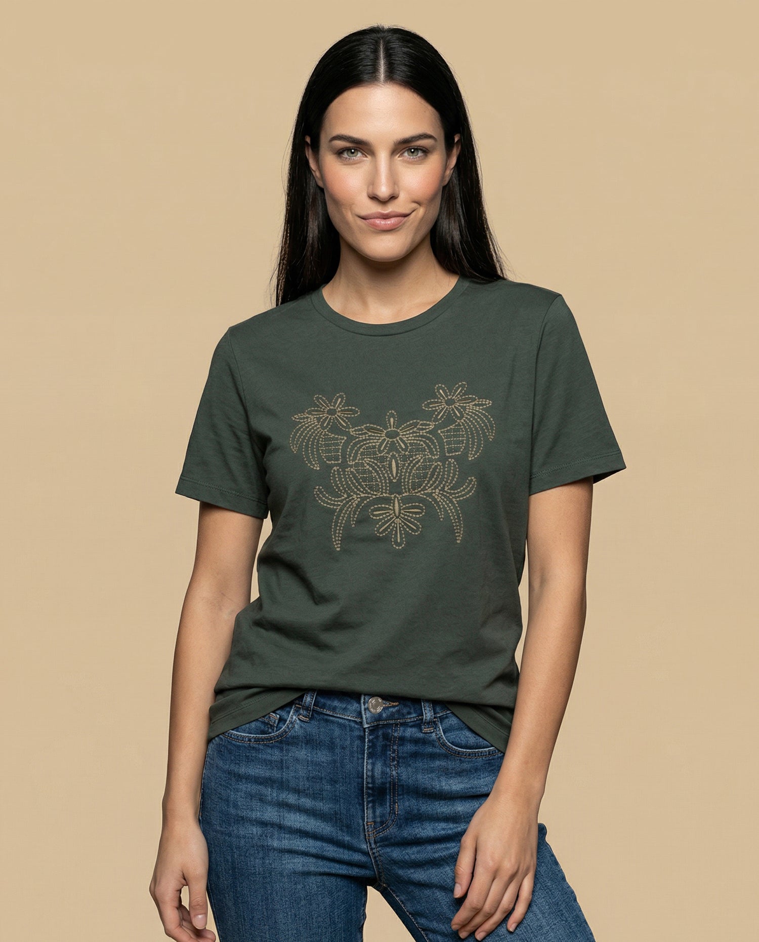 Camiseta básica de algodón cuello redondo - Verde