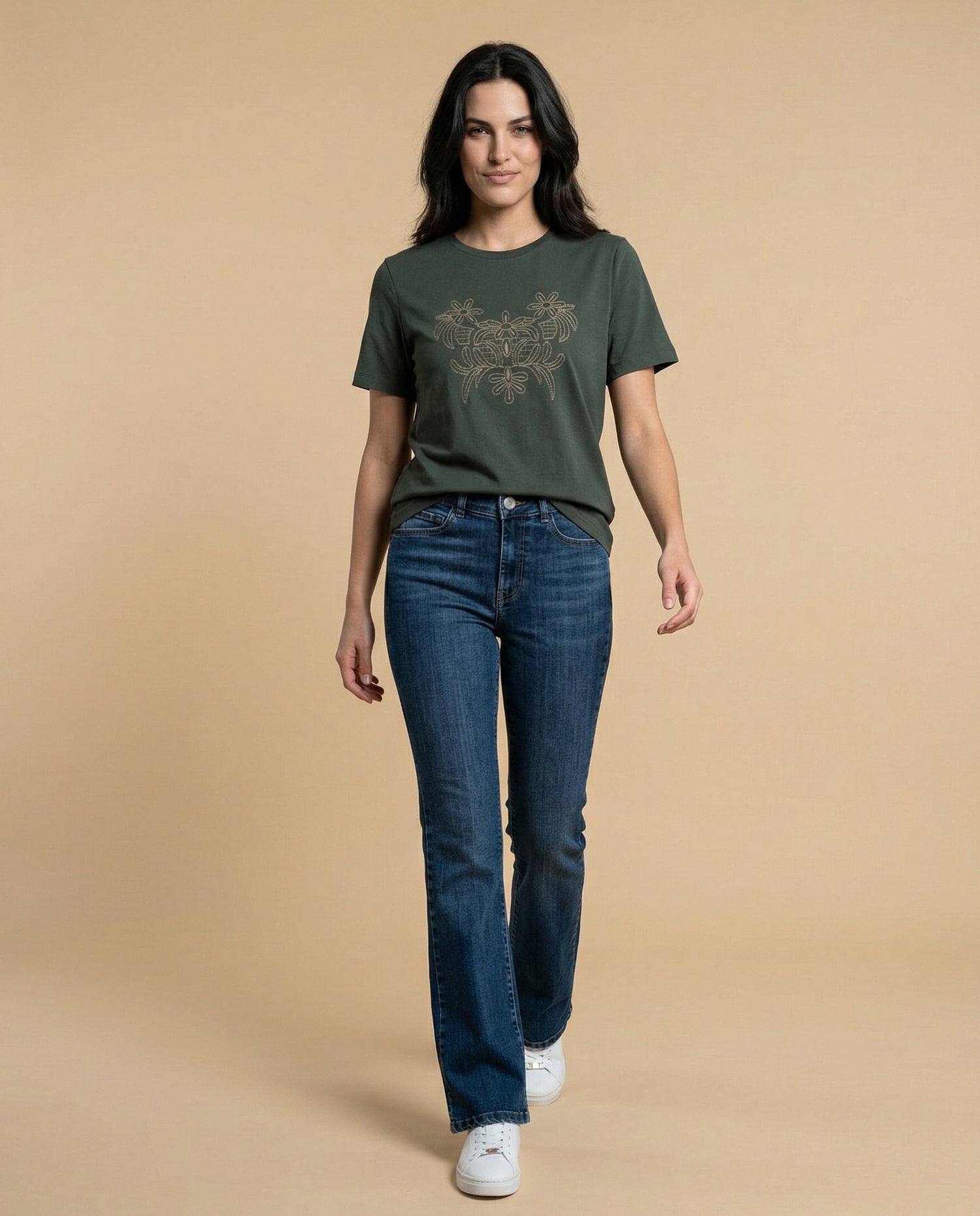 Camiseta básica de algodón cuello redondo - Verde