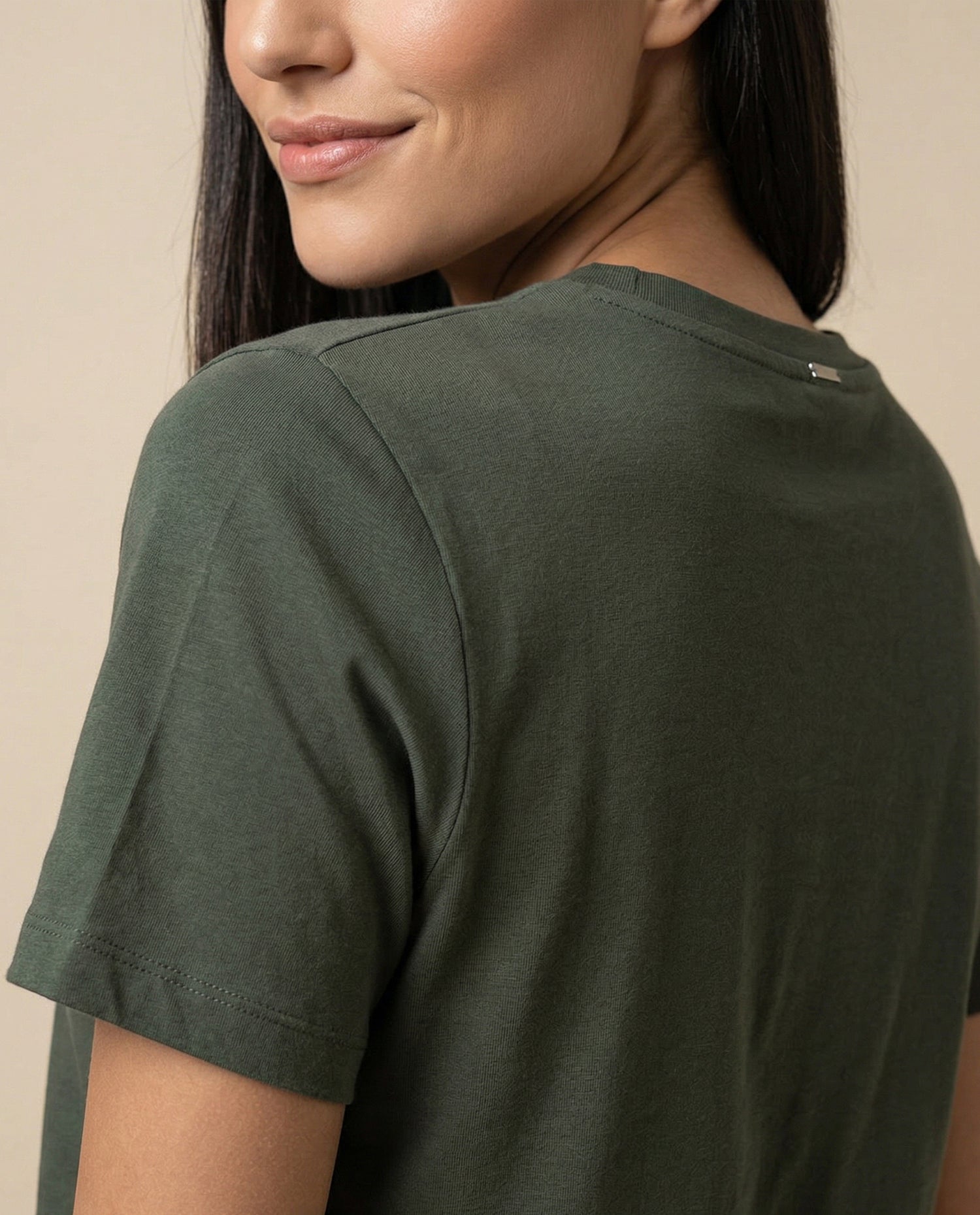 Camiseta básica de algodón cuello redondo - Verde