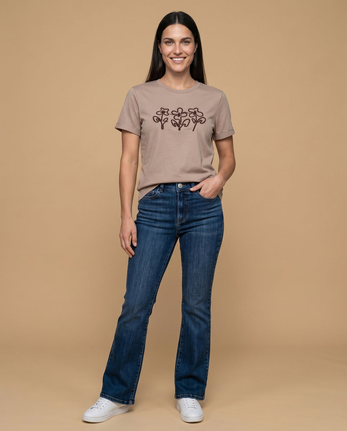 Camiseta manga corta bordado flores - Bronce 34_905H017_BRO161213_5