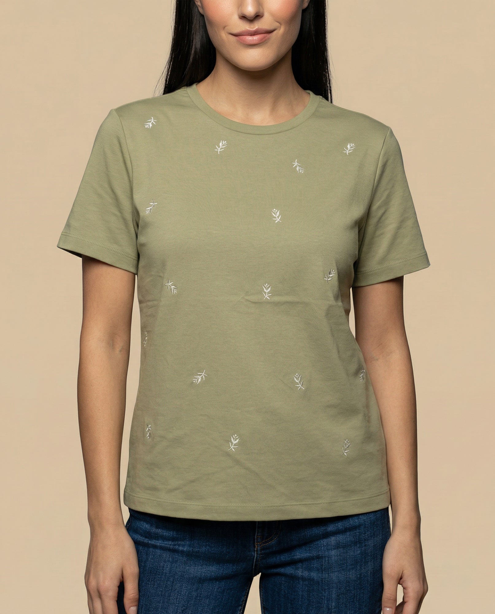 Camiseta bordada cuello redondo manga corta - Verde 34_905H020_VER144908_3