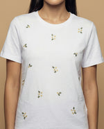 Camiseta bordada manga corta cuello redondo largo extendido - Crudo
