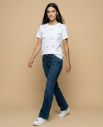 Camiseta bordada manga corta cuello redondo largo extendido - Crudo