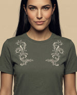 Camiseta bordada manga corta cuello redondo - Verde