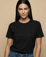 Camiseta bordada manga corta con largo extendido - Negro