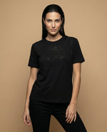 Camiseta cuello redondo con bordado frontal - Negro