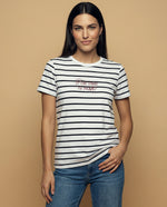 Camiseta bordada manga corta cuello redondo - Azul