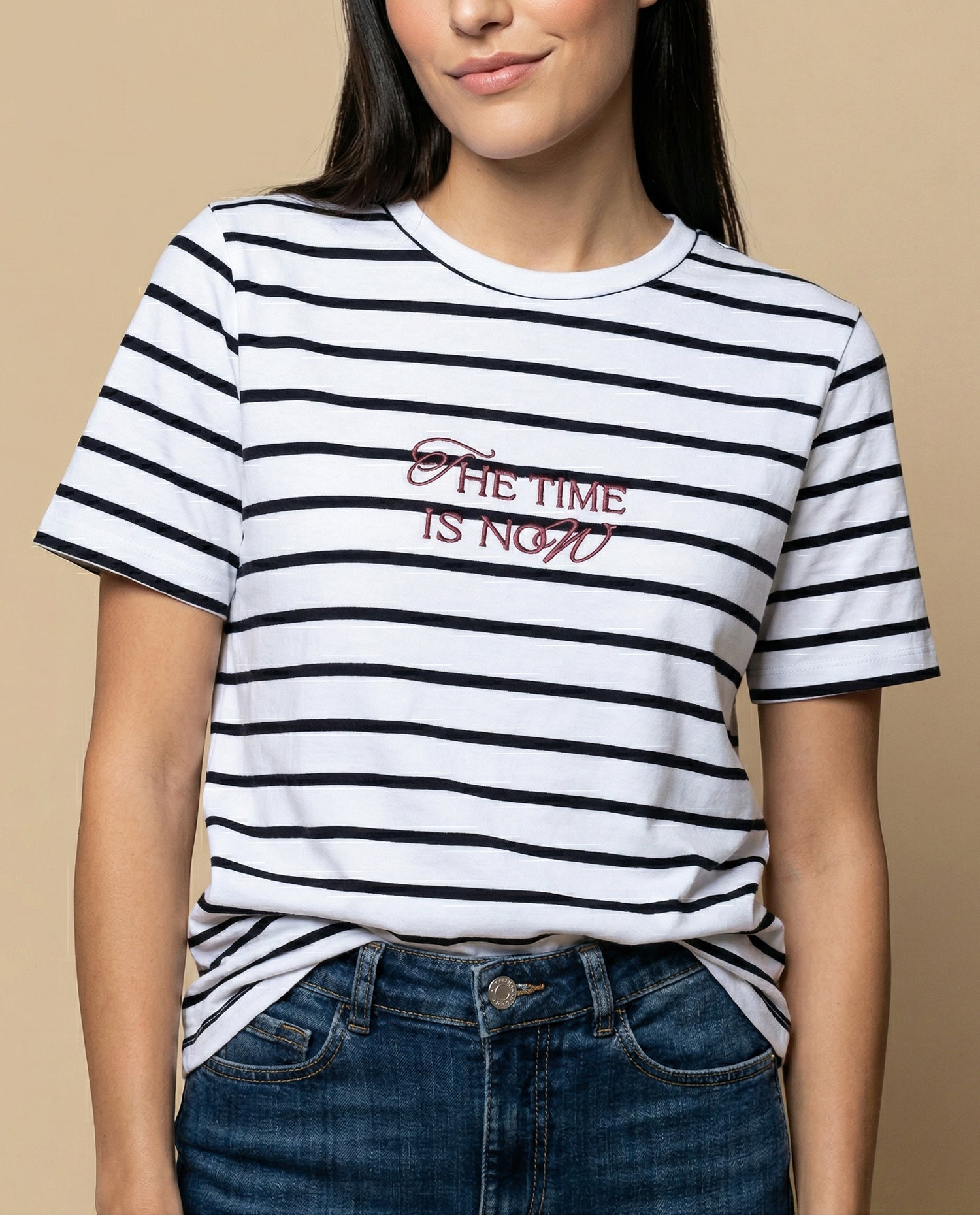 Camiseta bordada manga corta cuello redondo - Azul