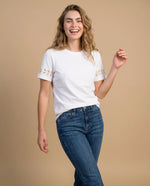 Camiseta manga corta bordado hojas - Crudo