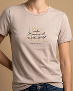 Camiseta manga corta bordado texto - Beige