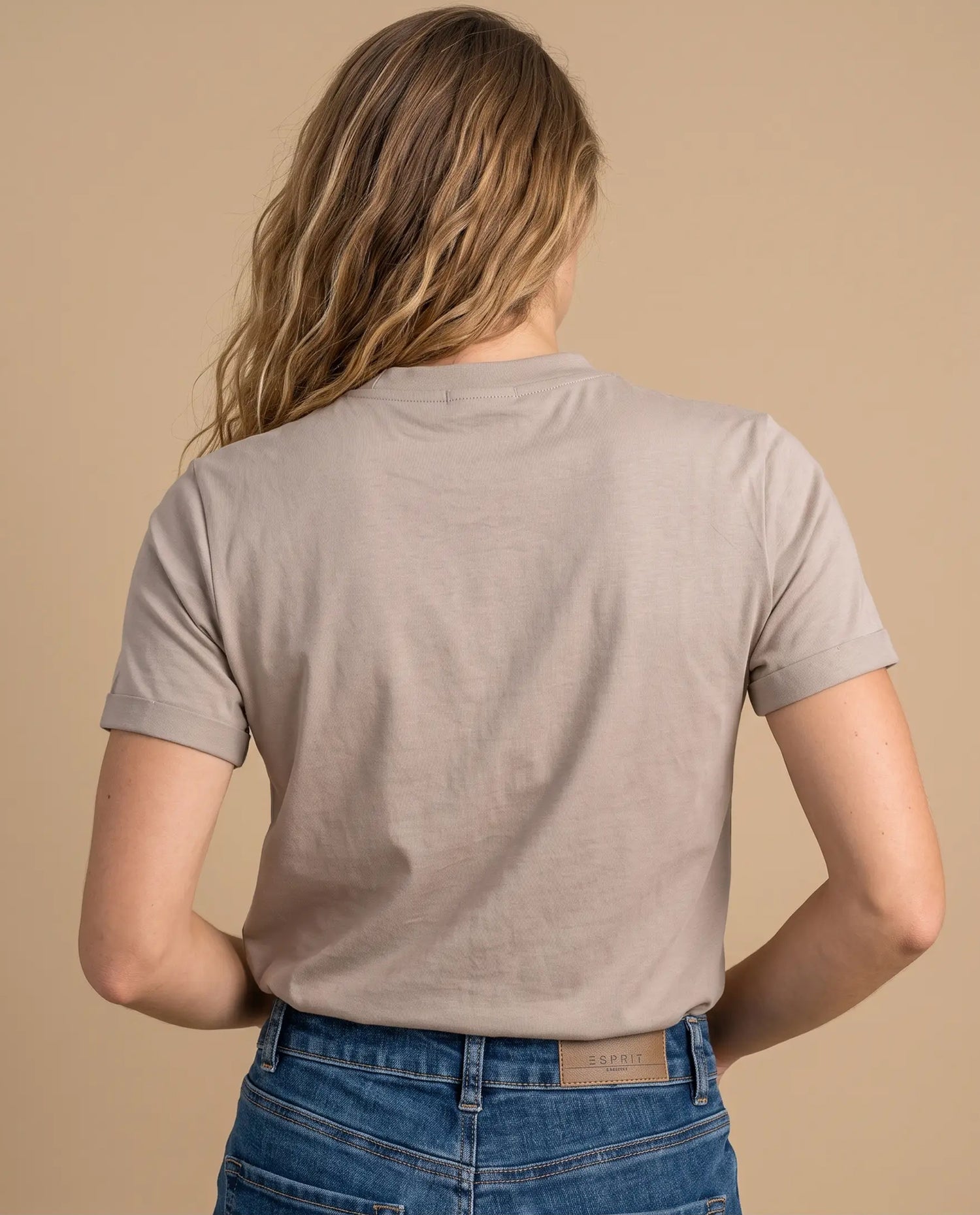 Camiseta manga corta bordado texto - Beige