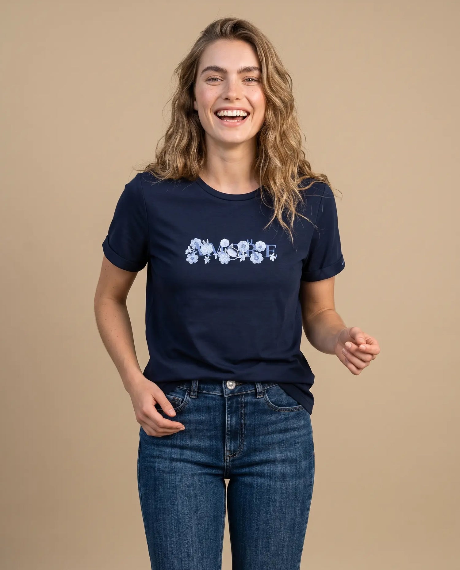 Camiseta manga corta bordada - Azul