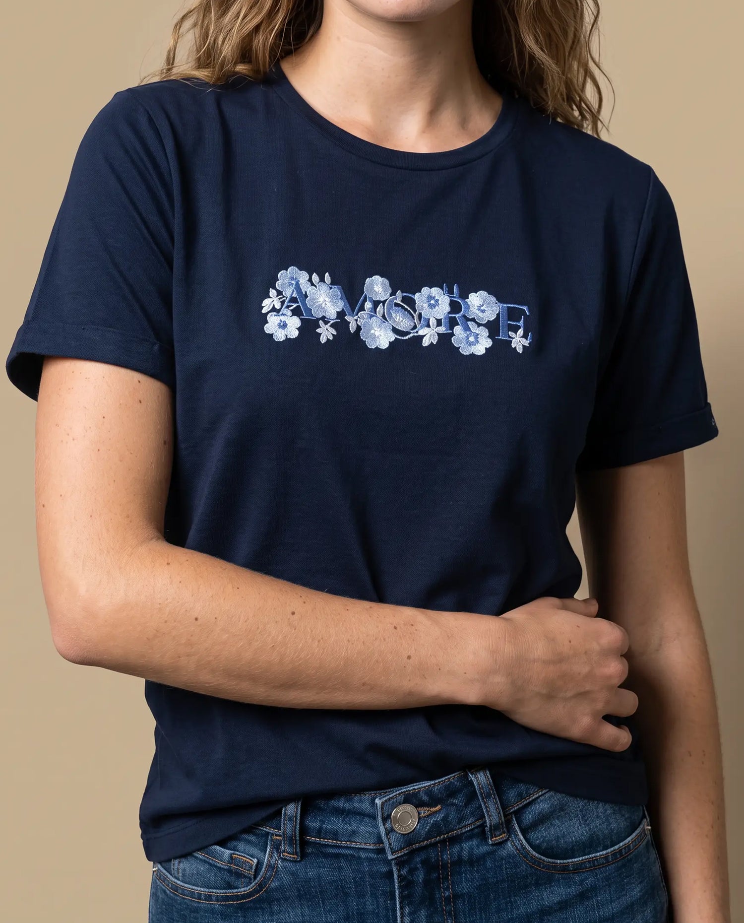 Camiseta manga corta bordada - Azul