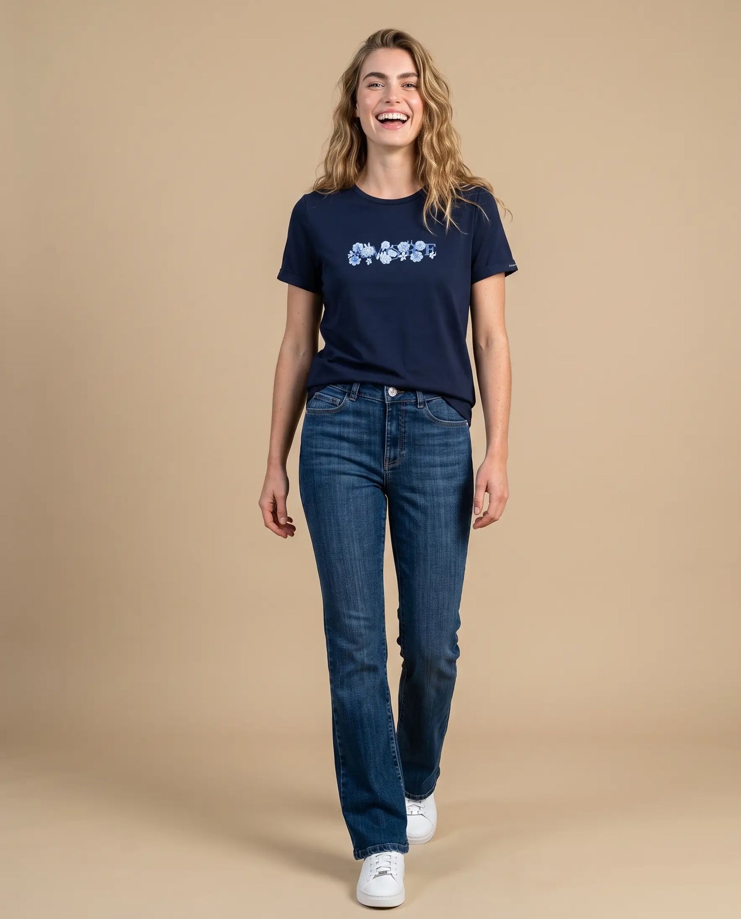 Camiseta manga corta bordada - Azul