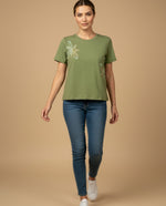 Camiseta con Bordados Florales - Beige