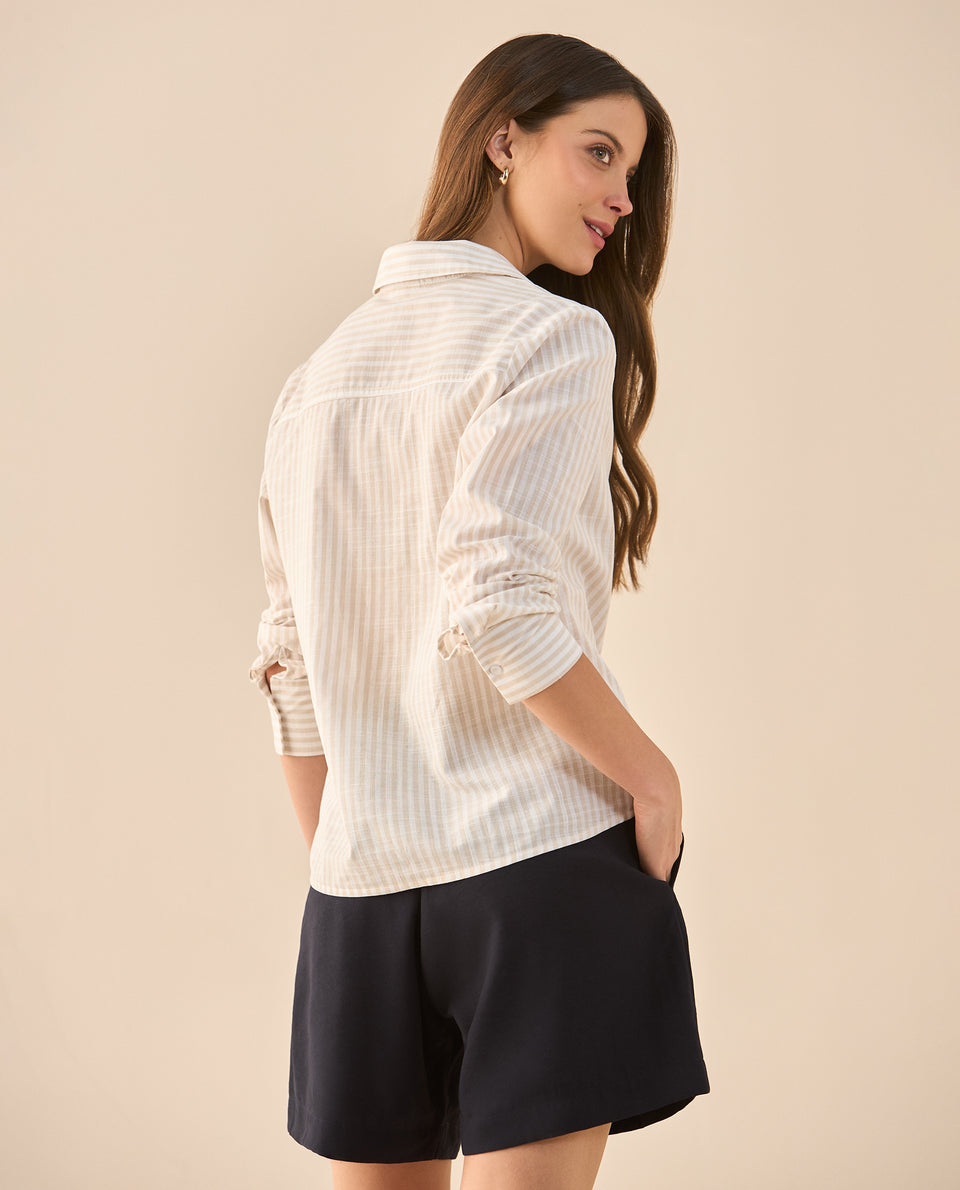 Camisa clásica manga larga para mujer - Beige 34_912G305_BEI130607_4