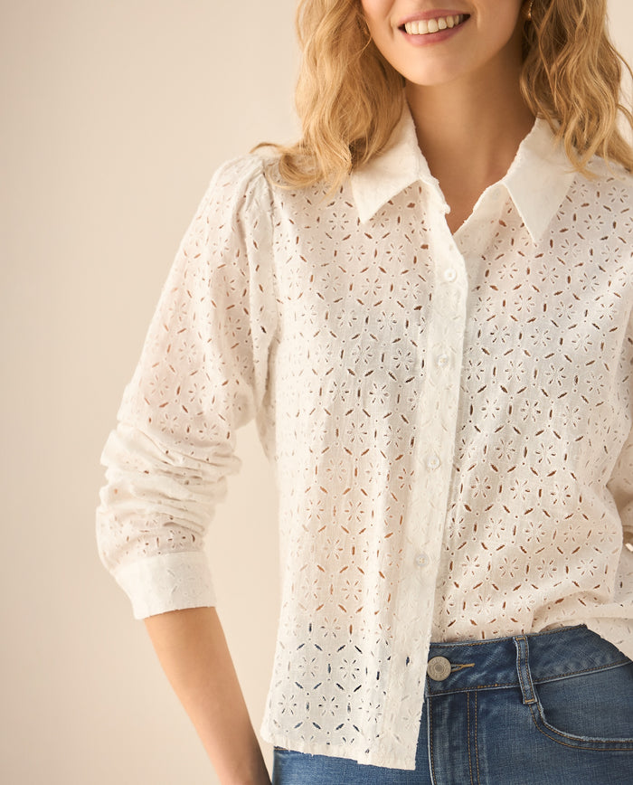 Camisa con detalles desagujados para mujer - Blanco 34_912G308_BLA110700_3