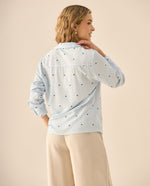 Camisa con mini prints de corazones para mujer - Azul