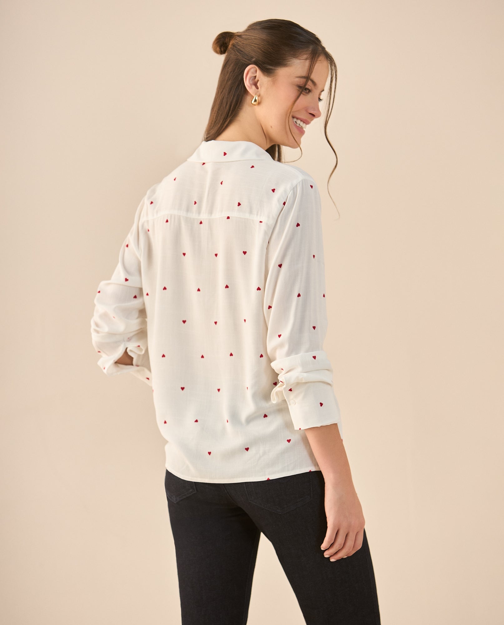 Camisa con mini prints de corazones para mujer - Blanco 34_912G312_BLA110700_4