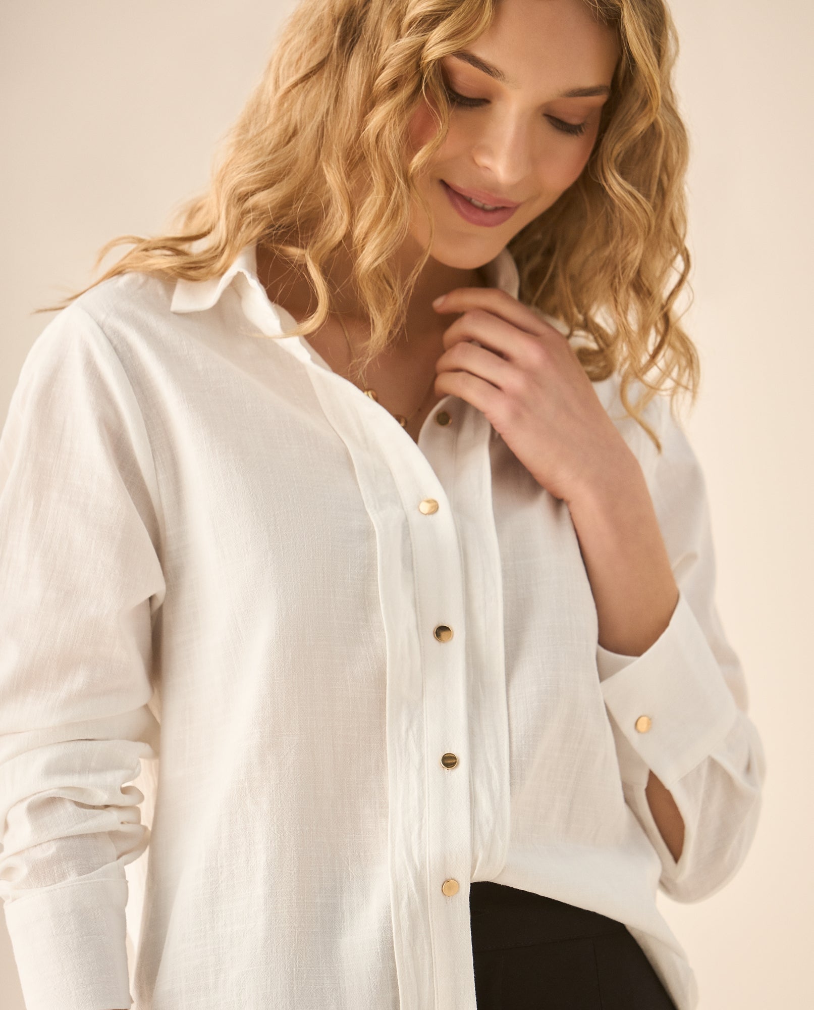 Camisa de tela con textura para mujer - Blanco 34_912G313_BLA110700_0