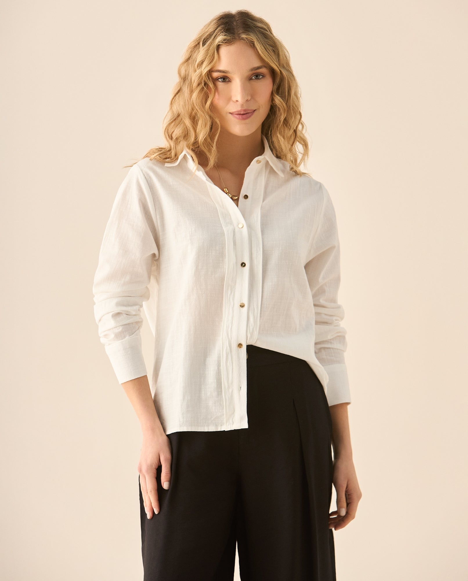 Camisa de tela con textura para mujer - Blanco 34_912G313_BLA110700_3