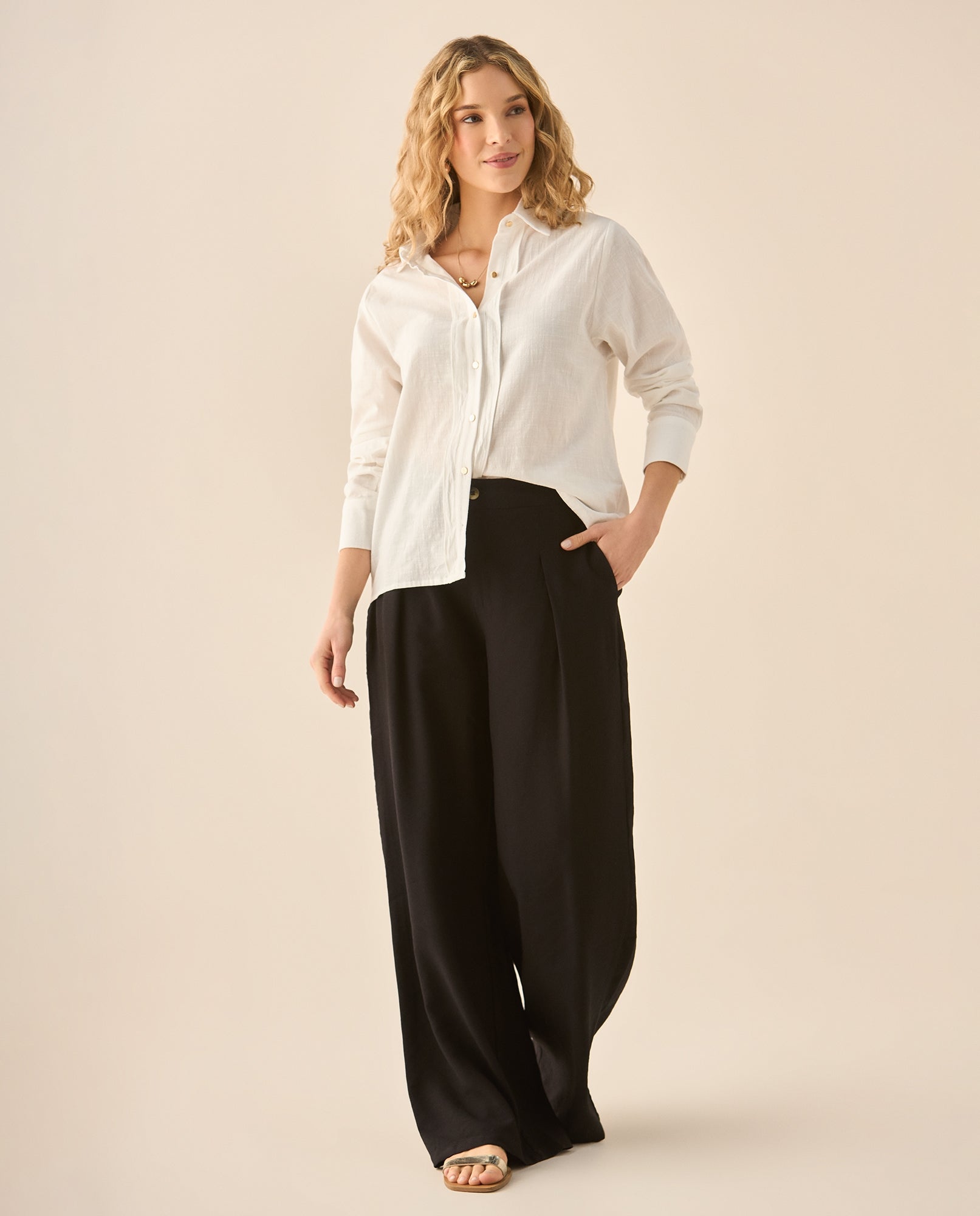 Camisa de tela con textura para mujer - Blanco 34_912G313_BLA110700_5