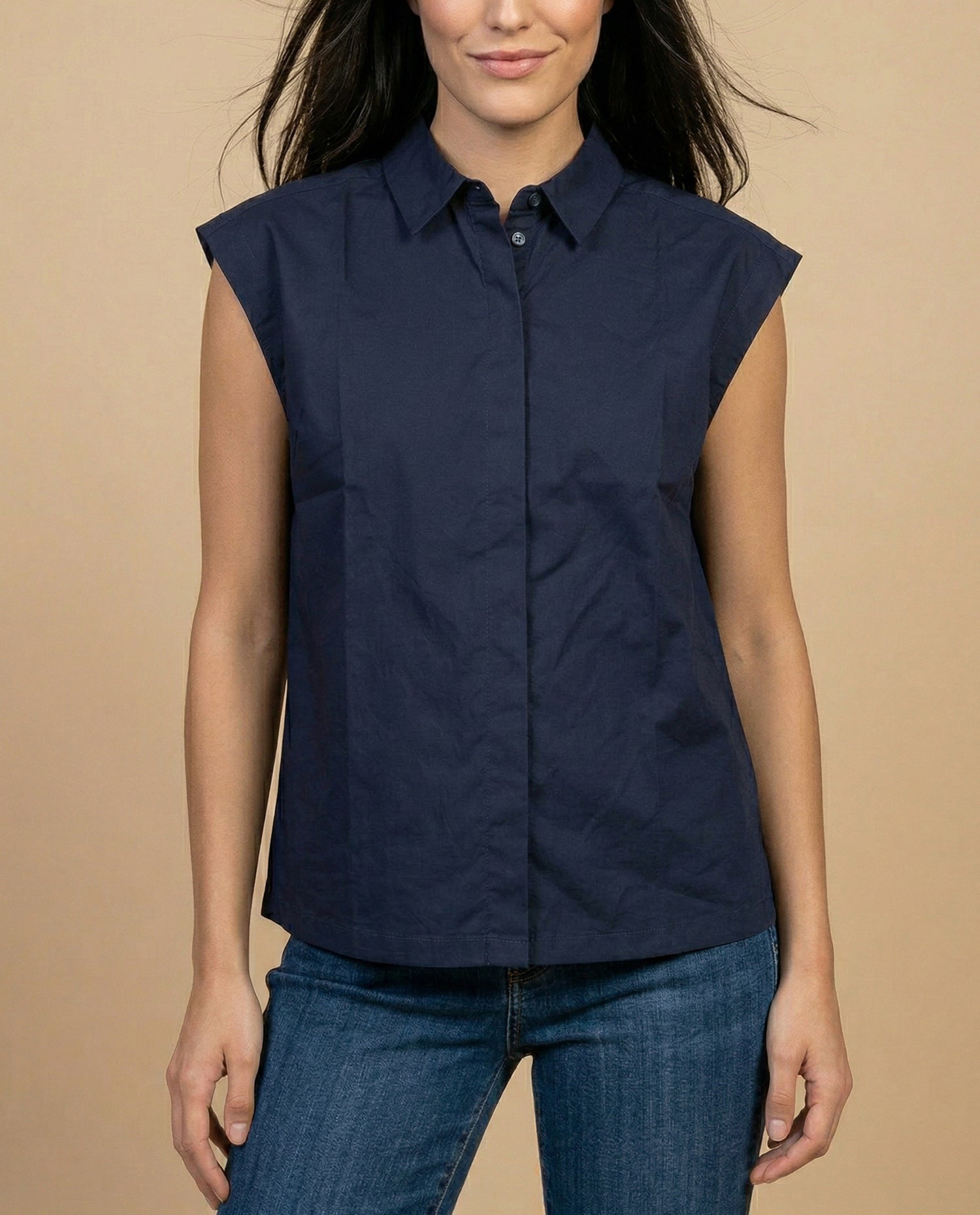 Camisa manga corta cuello camisero en algodón - Azul