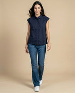 Camisa manga corta cuello camisero en algodón - Azul