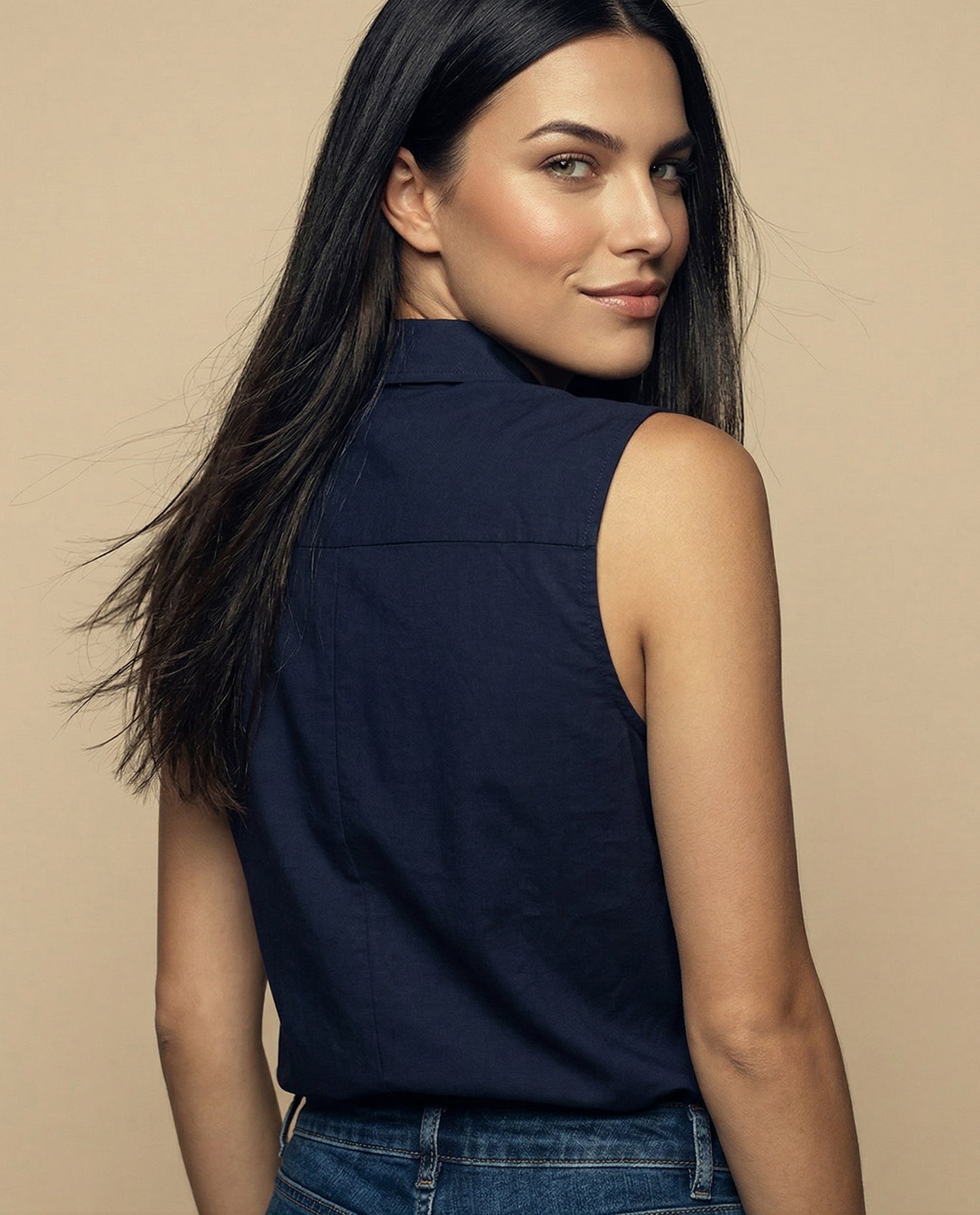 Camisa manga corta cuello camisero en algodón - Azul