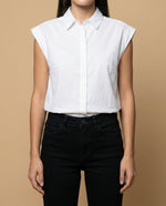 Camisa manga corta cuello camisero en algodón - Blanco