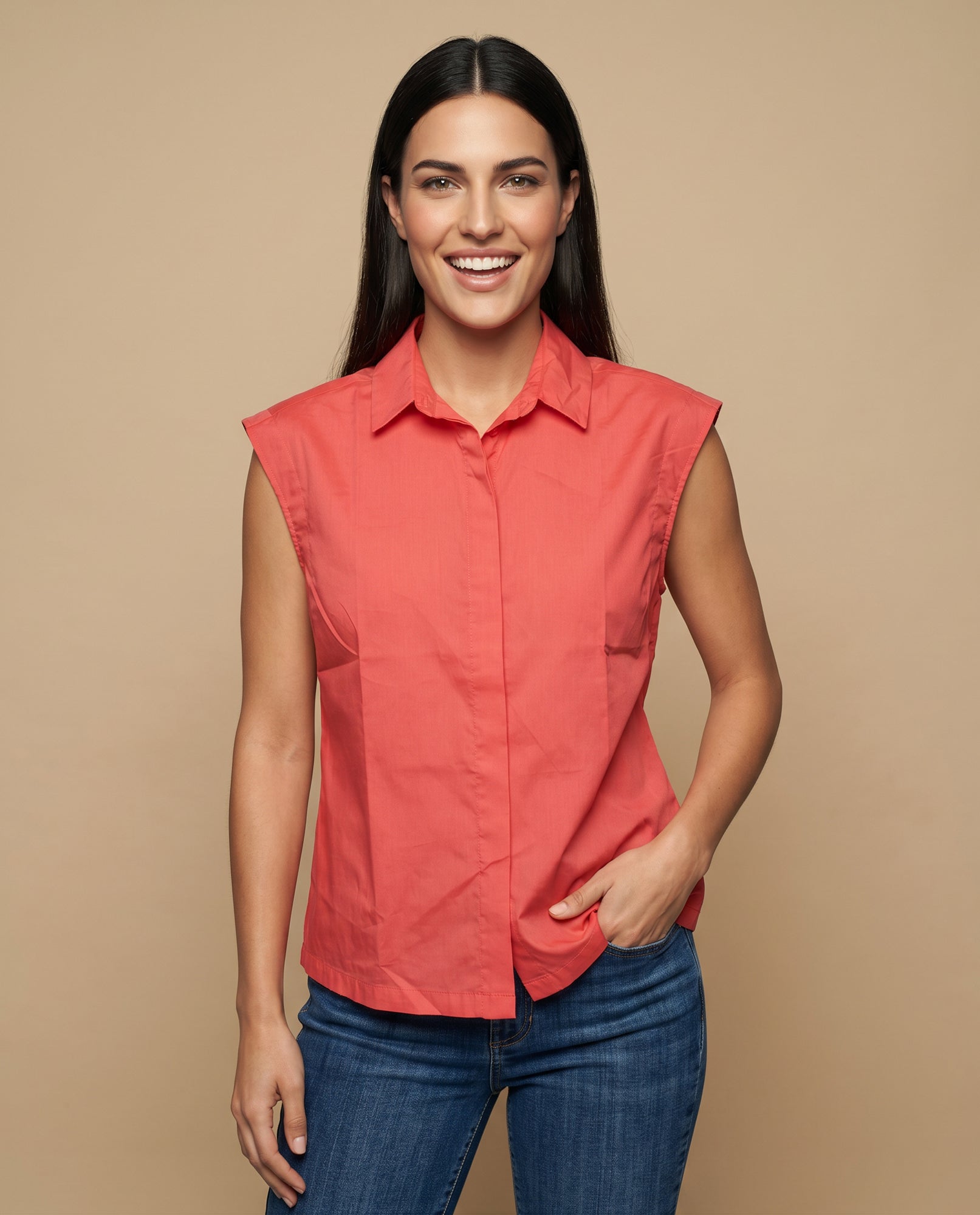 Camisa manga corta cuello camisero en algodón - Rojo 34_912H000_ROJ181563_0