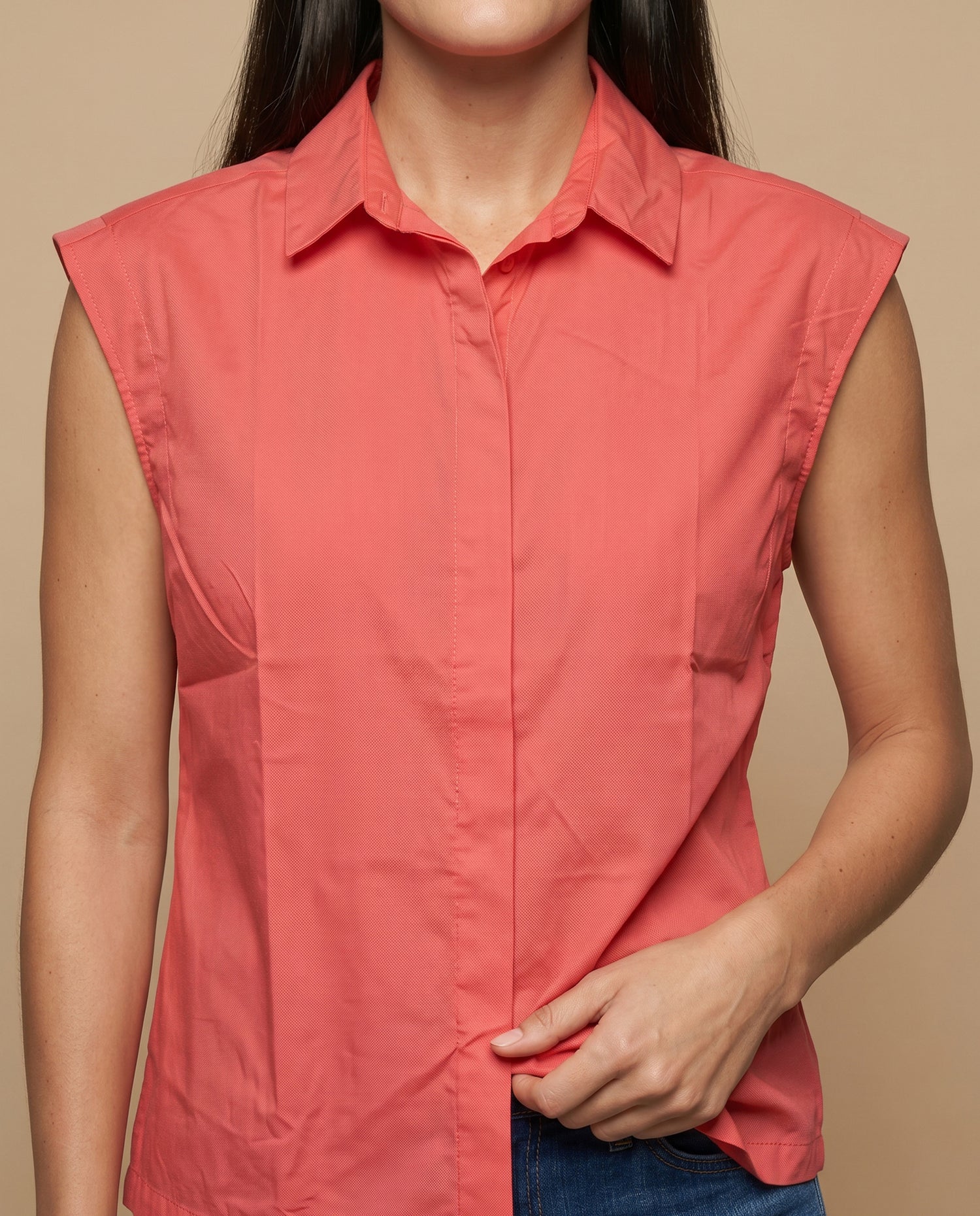 Camisa manga corta cuello camisero en algodón - Rojo